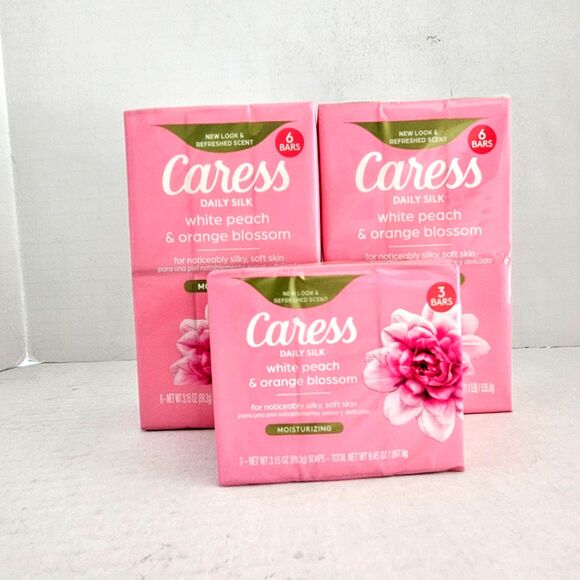 Caress Daily Silk Moisturizing Soap 15 Bars White Peach & Orange Blossom - Picture 1 of 10